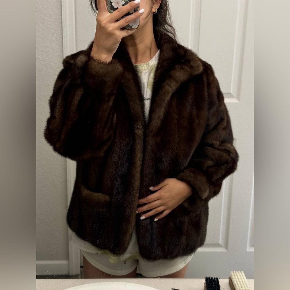 Vintage Fabrizio Classic MINK fur Jacket Brown Medium Coat - Picture 2 of 12